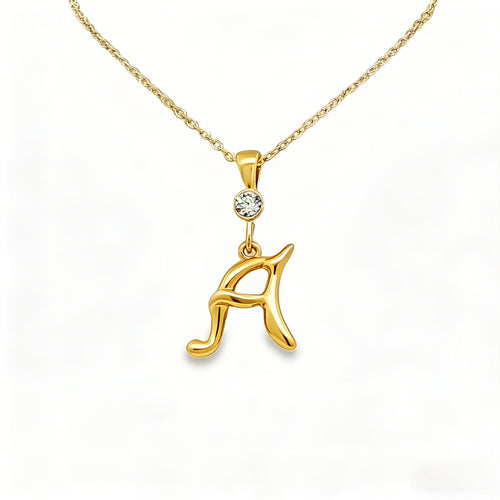 Gold letter A initial pendant for personalized birthstone necklace