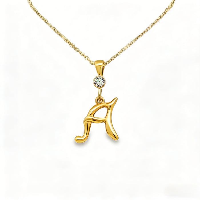 Gold letter A initial pendant for personalized birthstone necklace