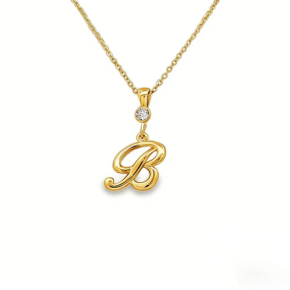 Gold letter B initial pendant for personalized birthstone necklace