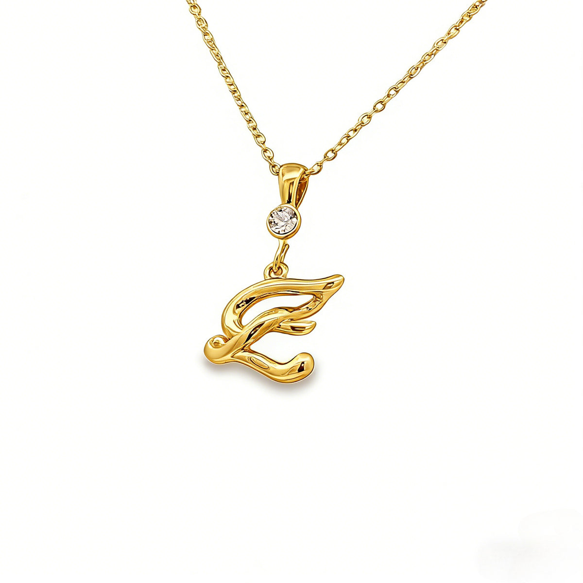 Gold letter E initial pendant for personalized birthstone necklace