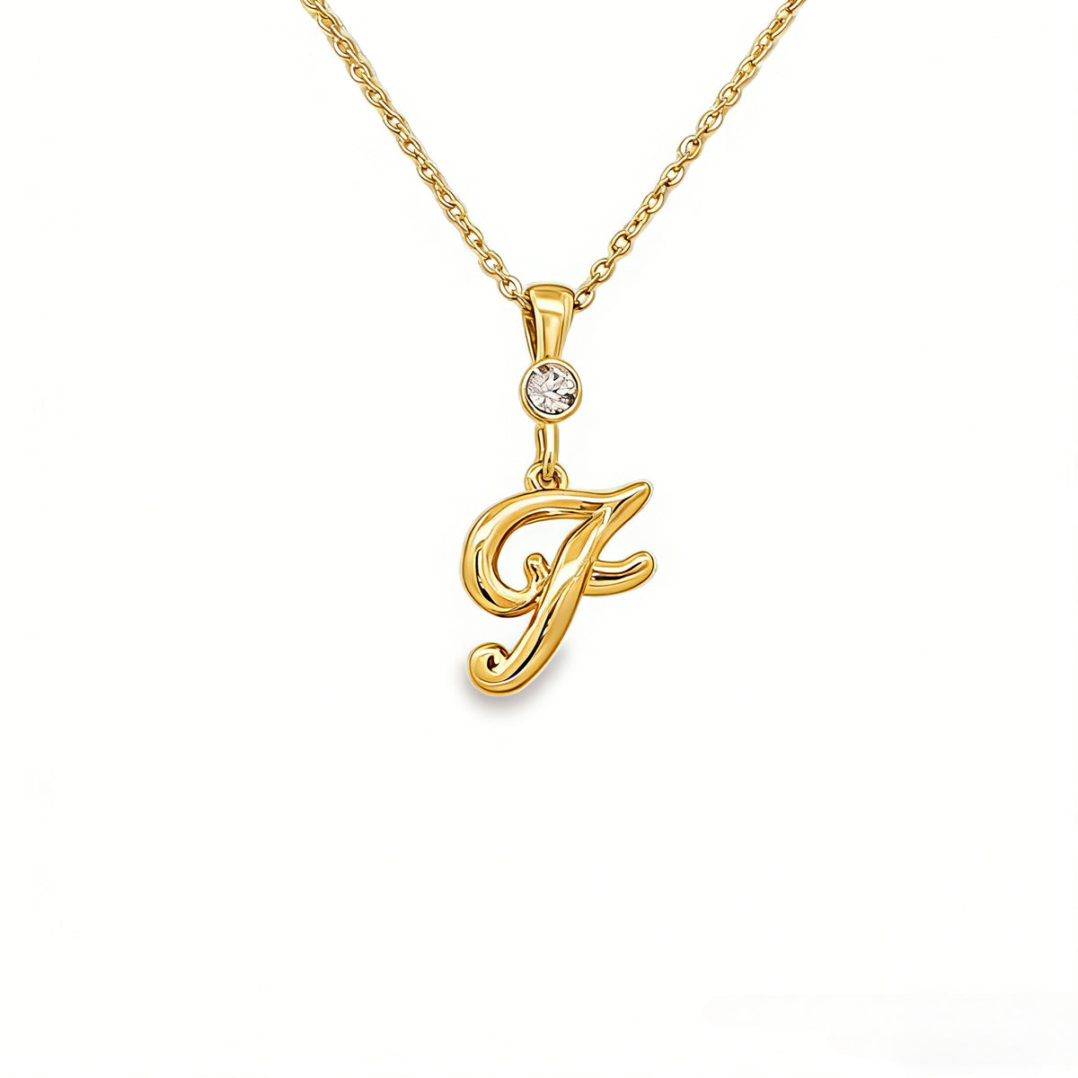 Gold letter F initial pendant for personalized birthstone necklace