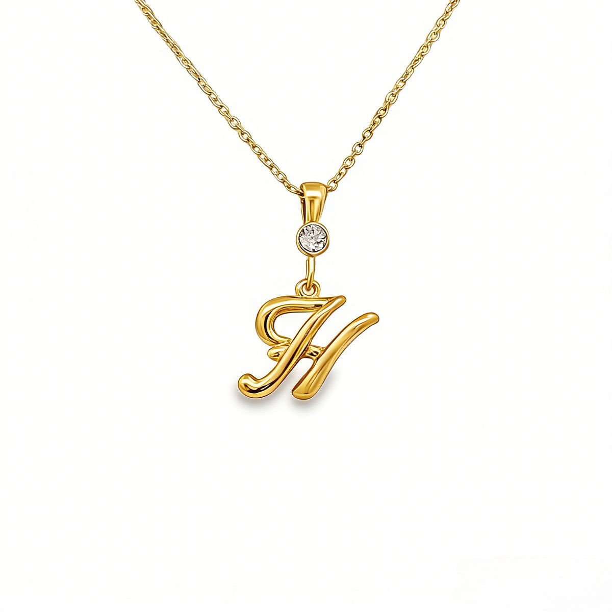Gold letter H initial pendant for personalized birthstone necklace