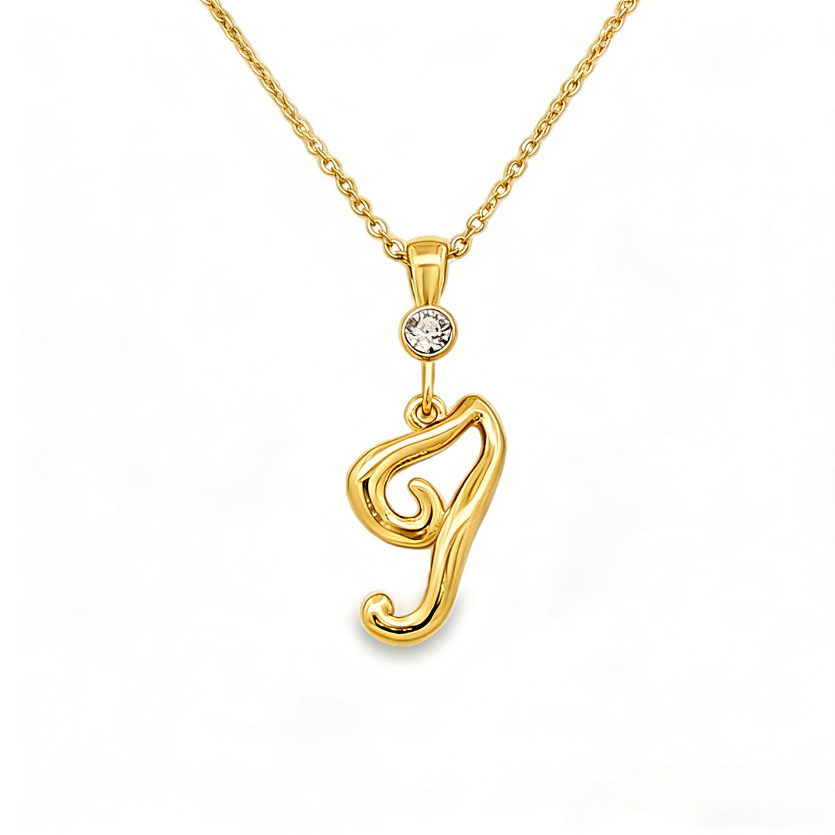 Gold letter I initial pendant for personalized birthstone necklace