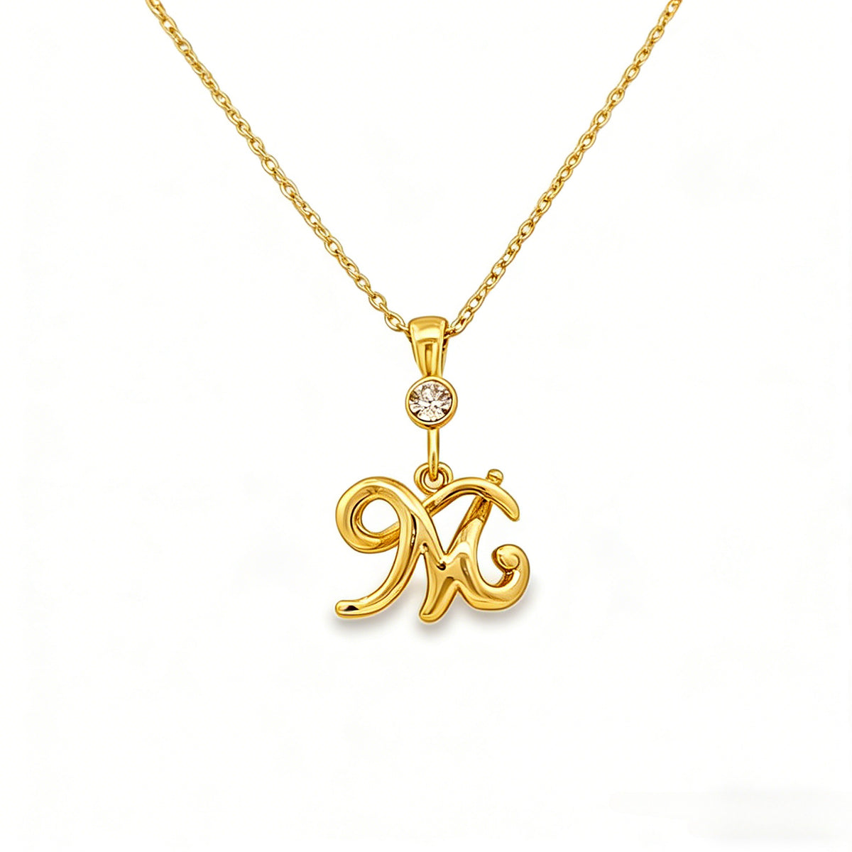 Gold letter M initial pendant for personalized birthstone necklace