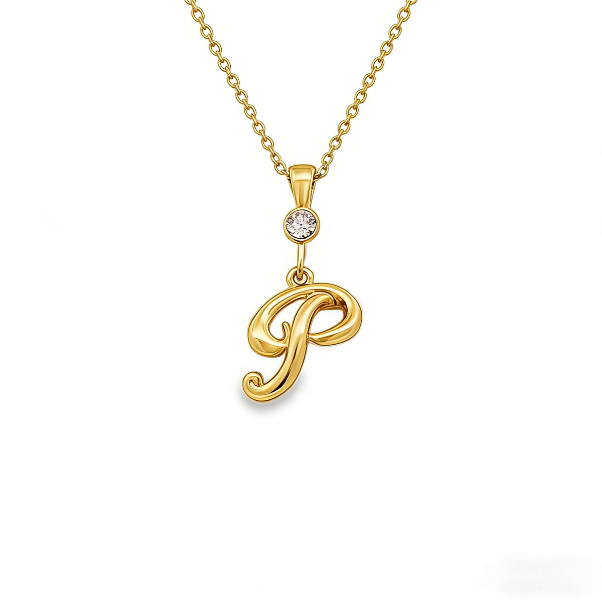 Gold letter P initial pendant for personalized birthstone necklace