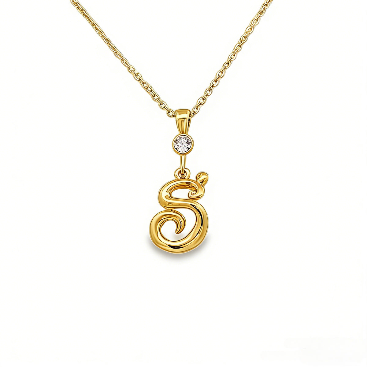 Gold letter S initial pendant for personalized birthstone necklace