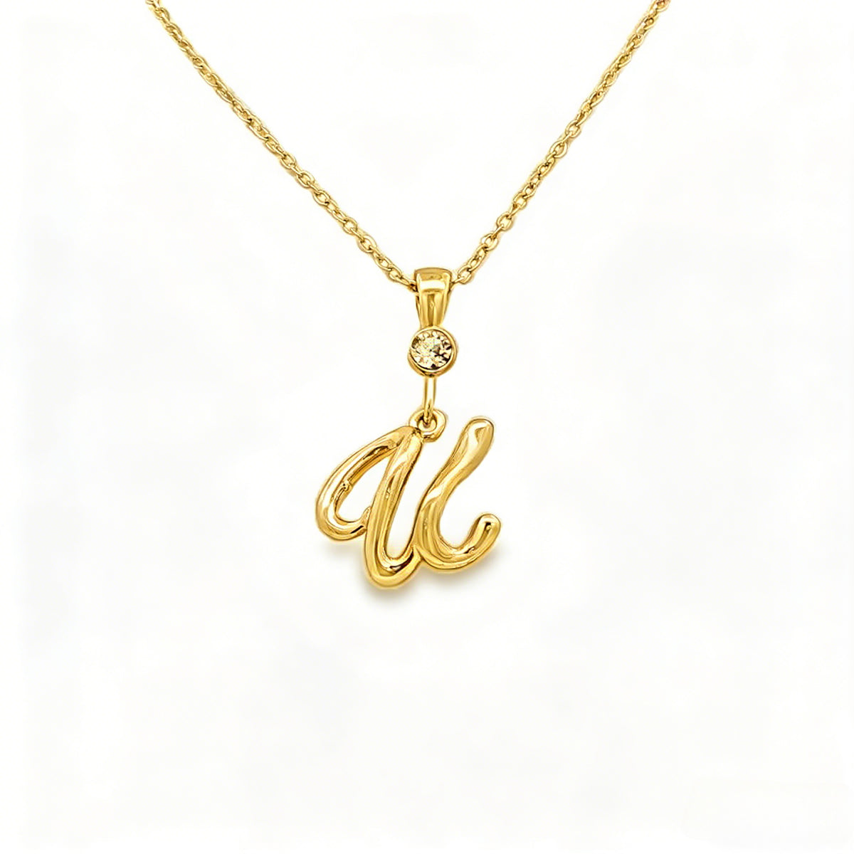 Gold letter U initial pendant for personalized birthstone necklace