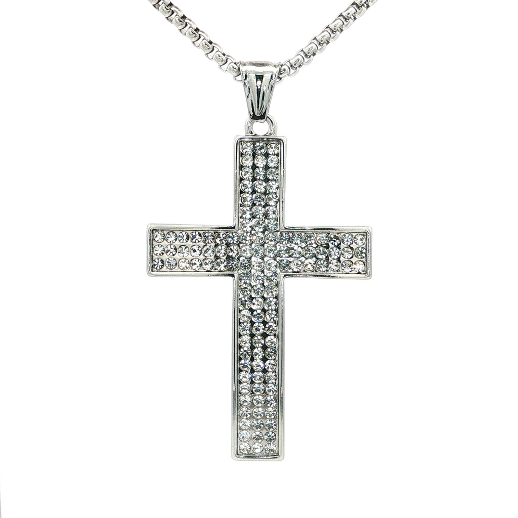 Clear Czech Rhinestone Cross Necklace - UN-1083