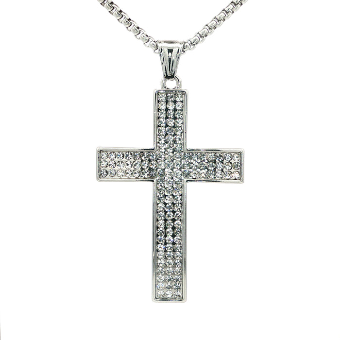 Clear Czech Rhinestone Cross Necklace - UN-1083
