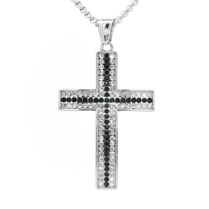 Black and Clear Cross Necklace - UN-1087