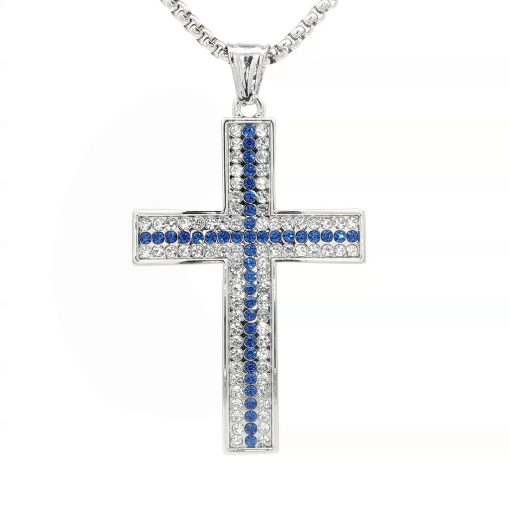 Blue and Clear Cross Necklace - UN-1089