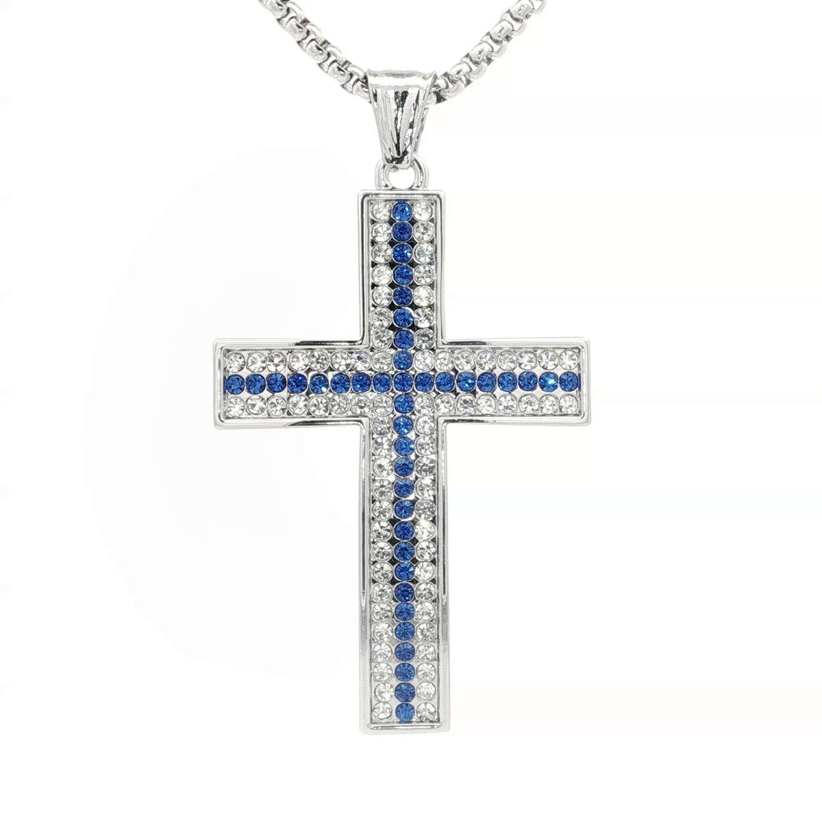 Blue and Clear Cross Necklace - UN-1089