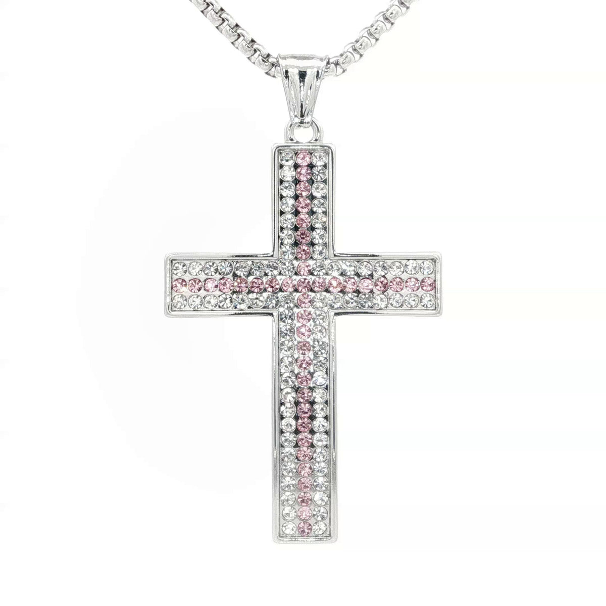 Pink and Clear Cross Necklace - UN-1090