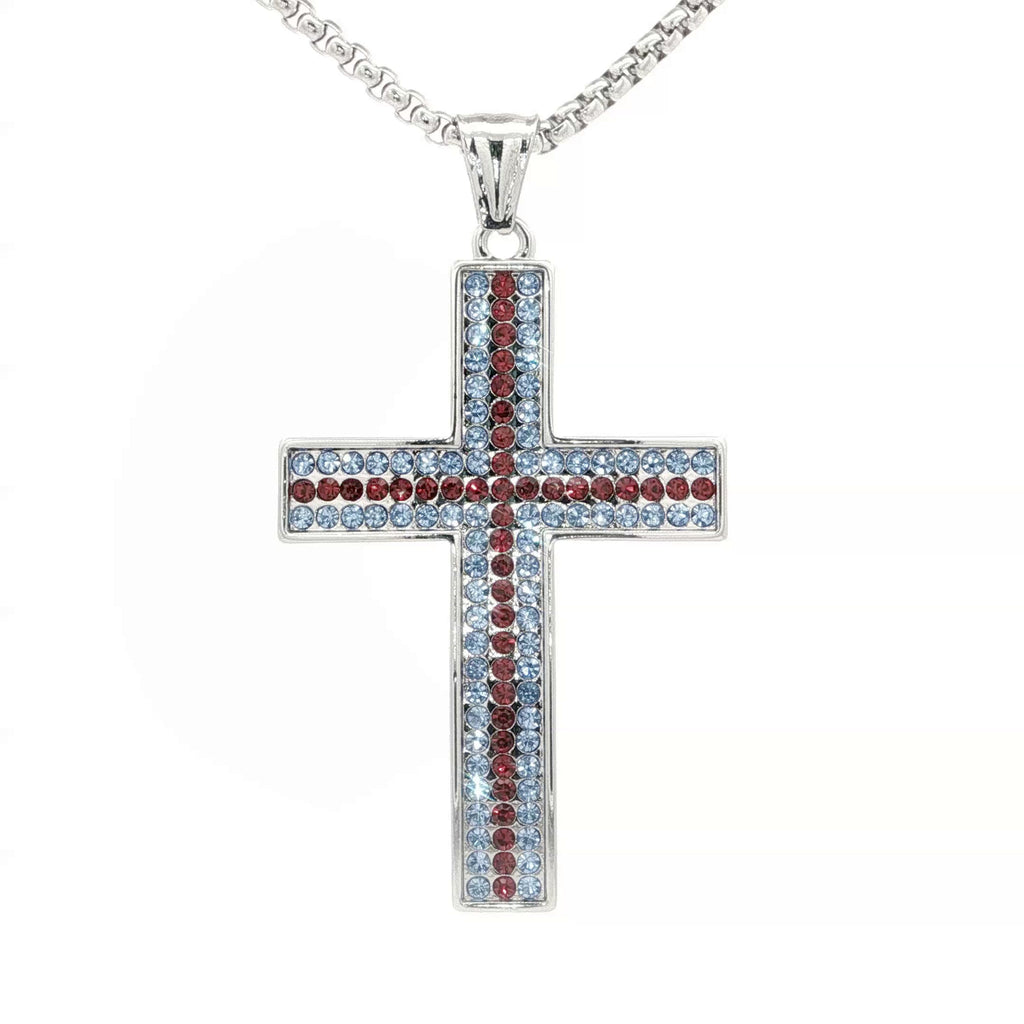 Red and Light Blue Cross Necklace - UN-1095