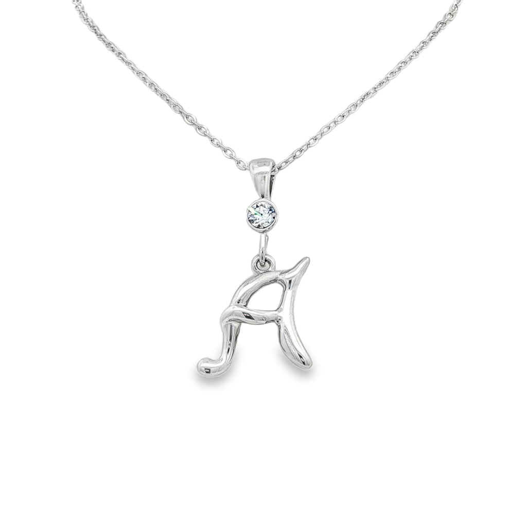 Silver letter A initial pendant for personalized birthstone necklace