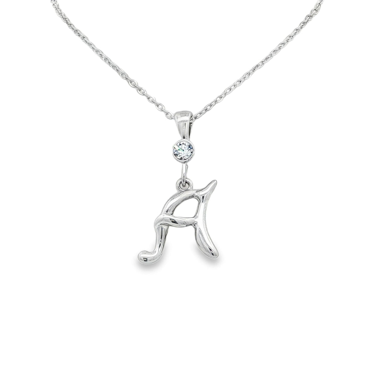 Silver letter A initial pendant for personalized birthstone necklace