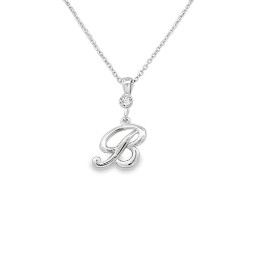 Silver letter B initial pendant for personalized birthstone necklace