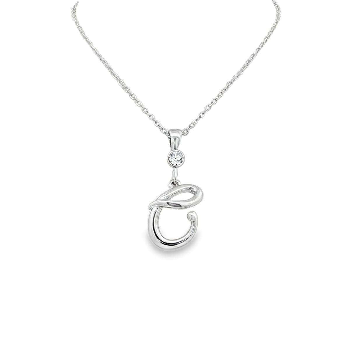 Silver letter C initial pendant for personalized birthstone necklace