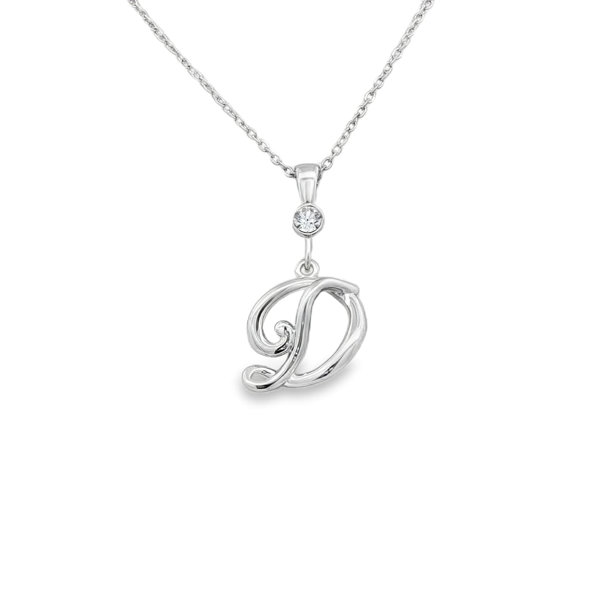 Silver letter D initial pendant for personalized birthstone necklace