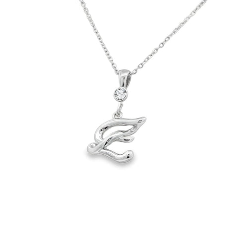 Silver letter E initial pendant for personalized birthstone necklace