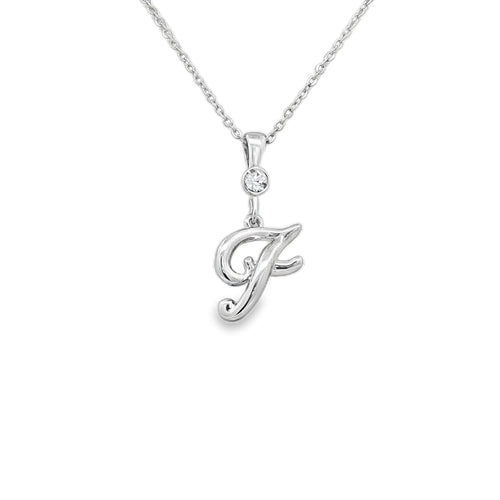Silver letter F initial pendant for personalized birthstone necklace