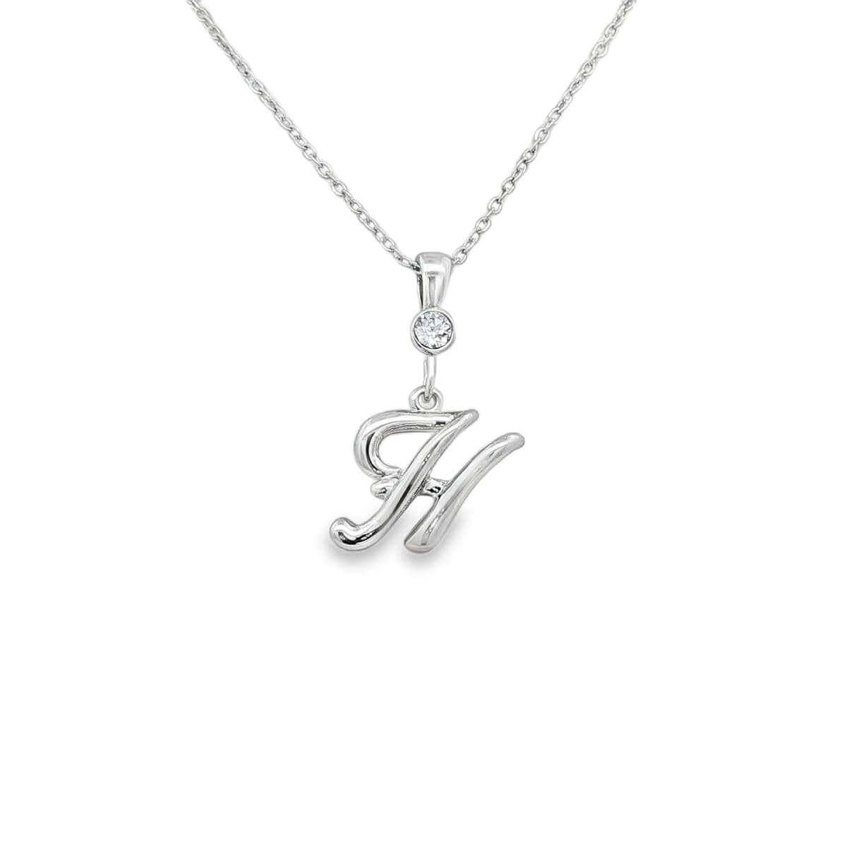 Silver letter H initial pendant for personalized birthstone necklace