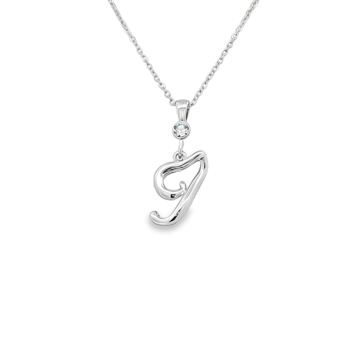 Silver letter J initial pendant for personalized birthstone necklace