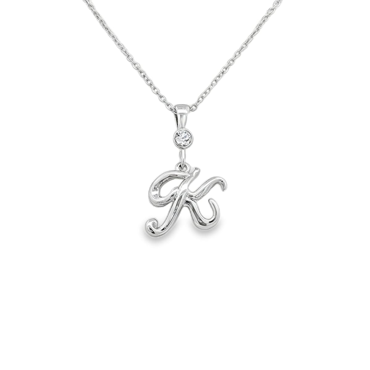 Silver letter K initial pendant for personalized birthstone necklace