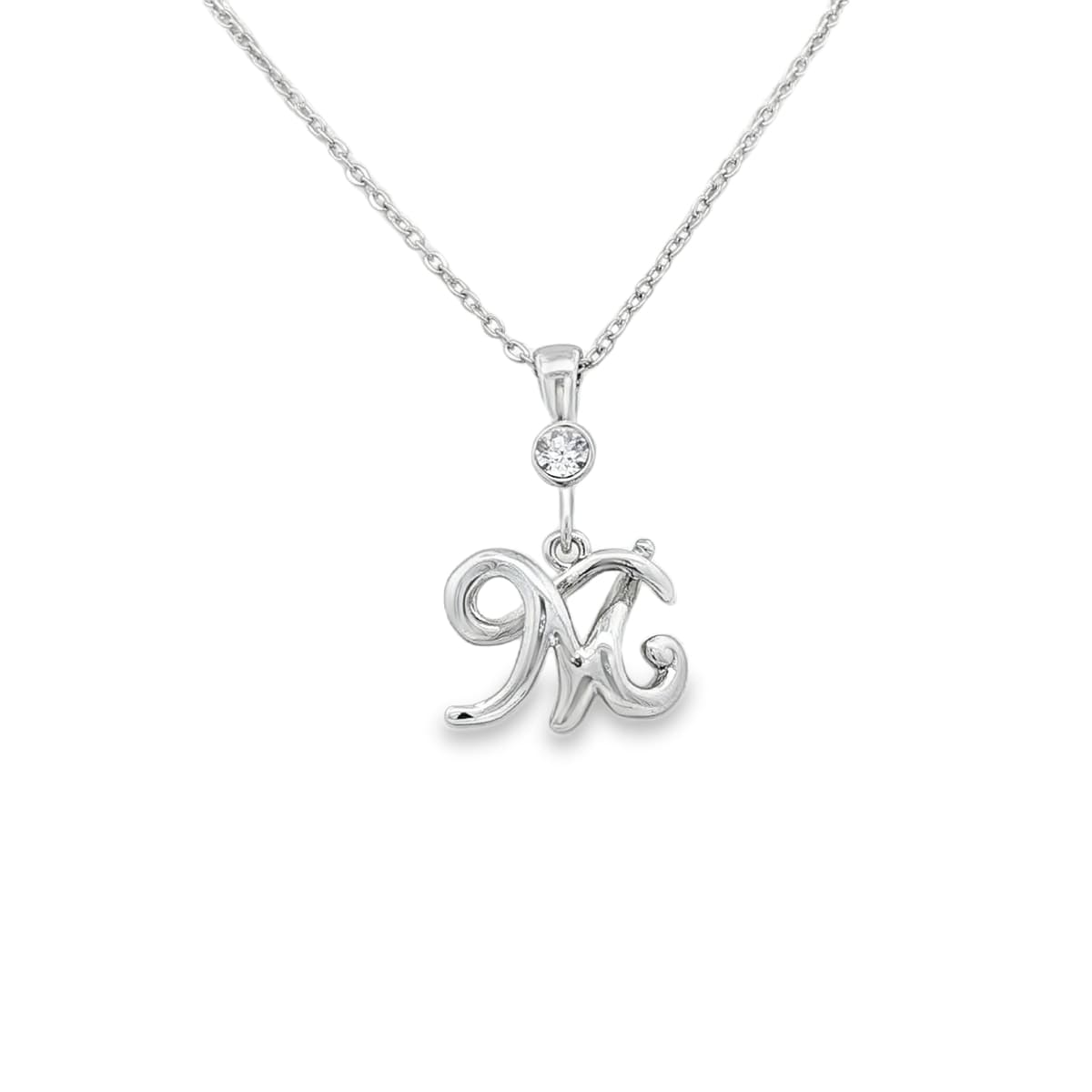 Silver letter M initial pendant for personalized birthstone necklace