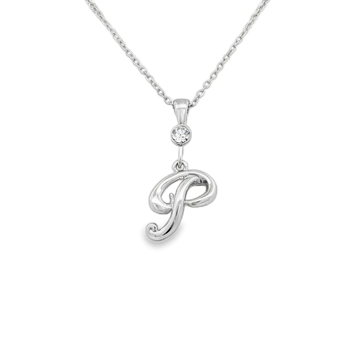 Silver letter P initial pendant for personalized birthstone necklace