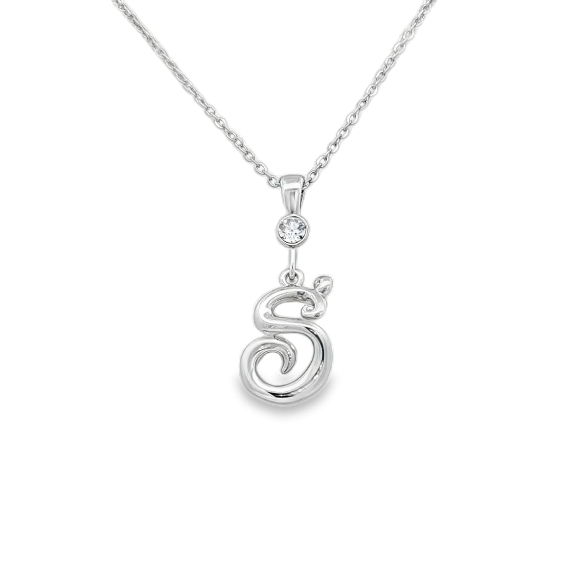 Silver letter S initial pendant for personalized birthstone necklace