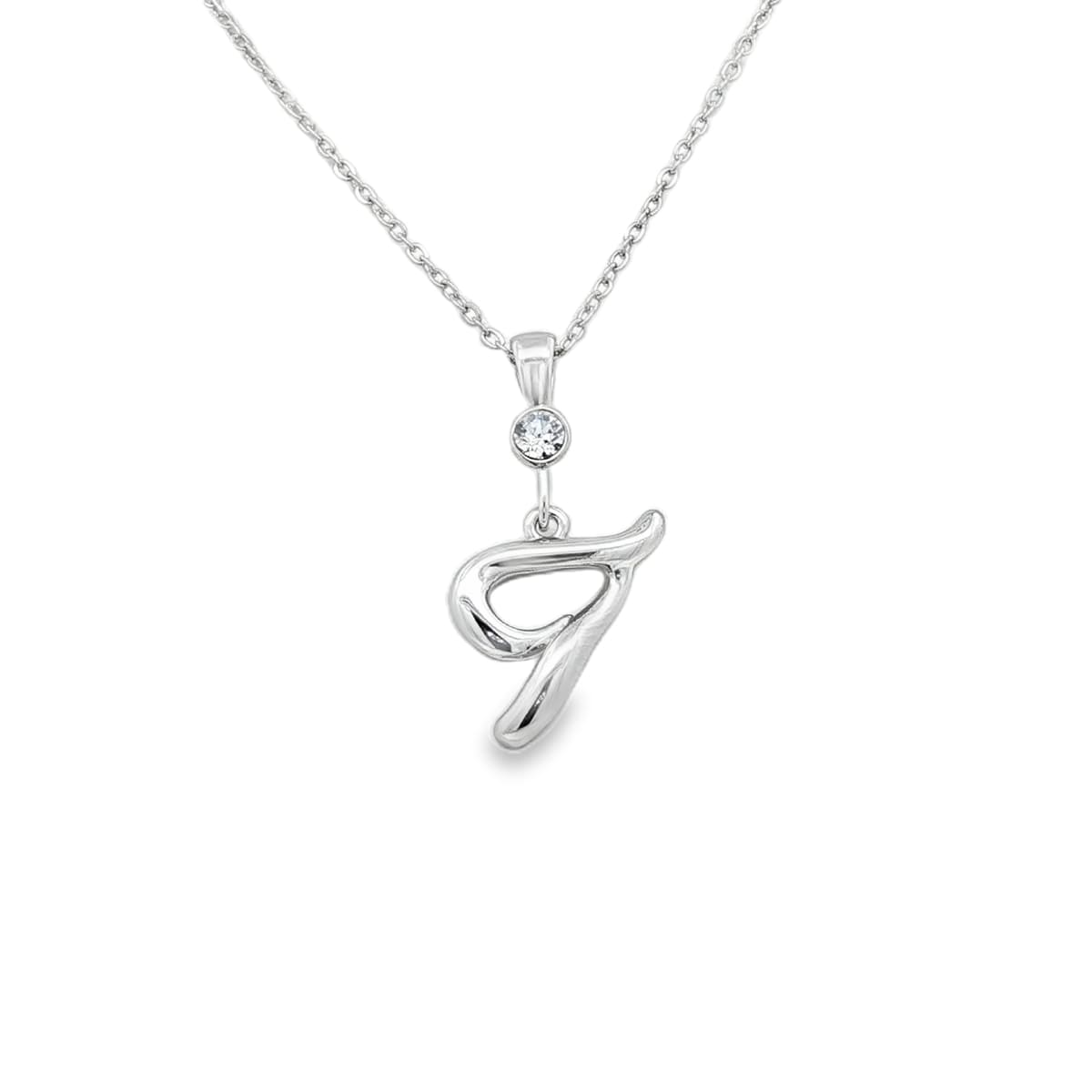 Silver letter T initial pendant for personalized birthstone necklace