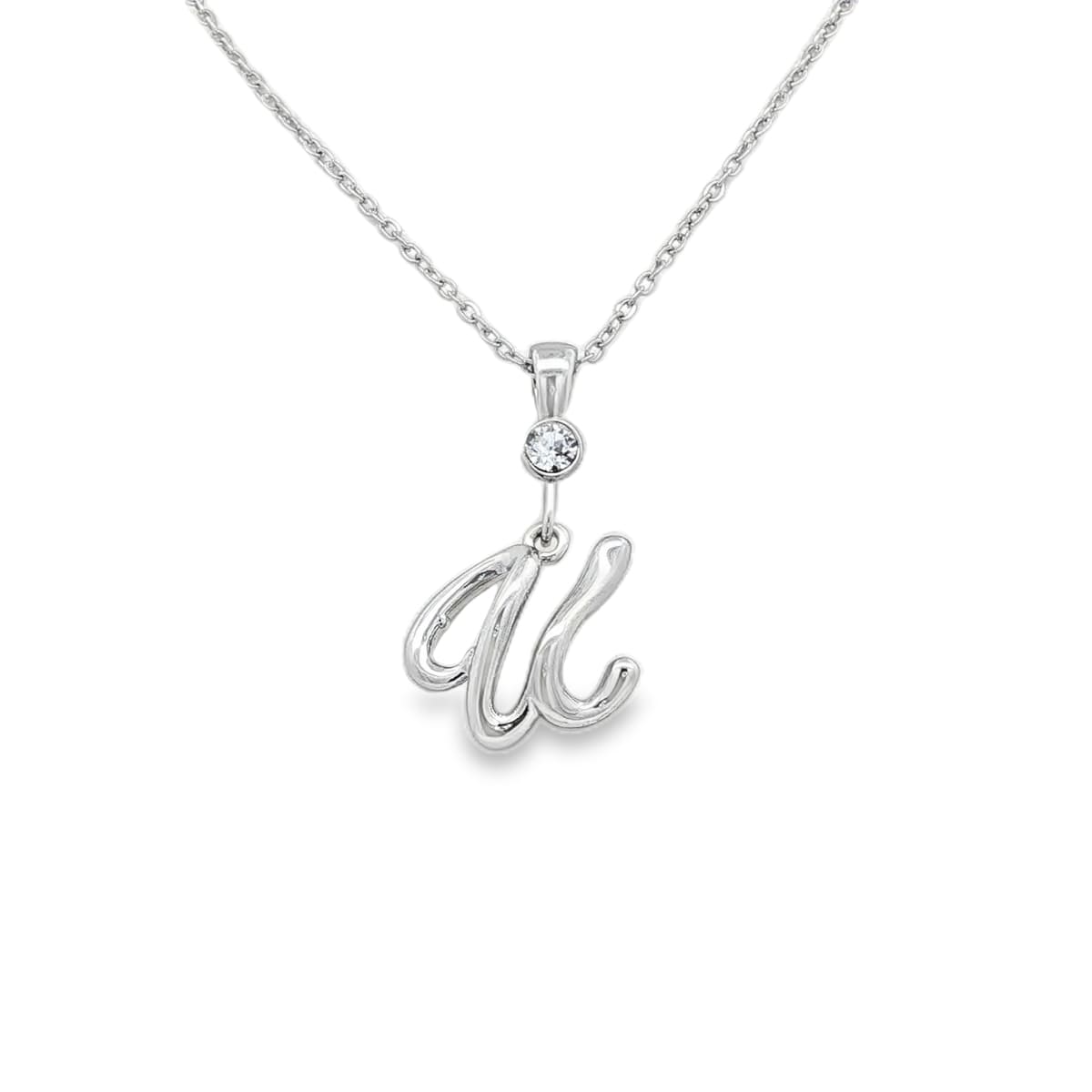 Silver letter U initial pendant for personalized birthstone necklace