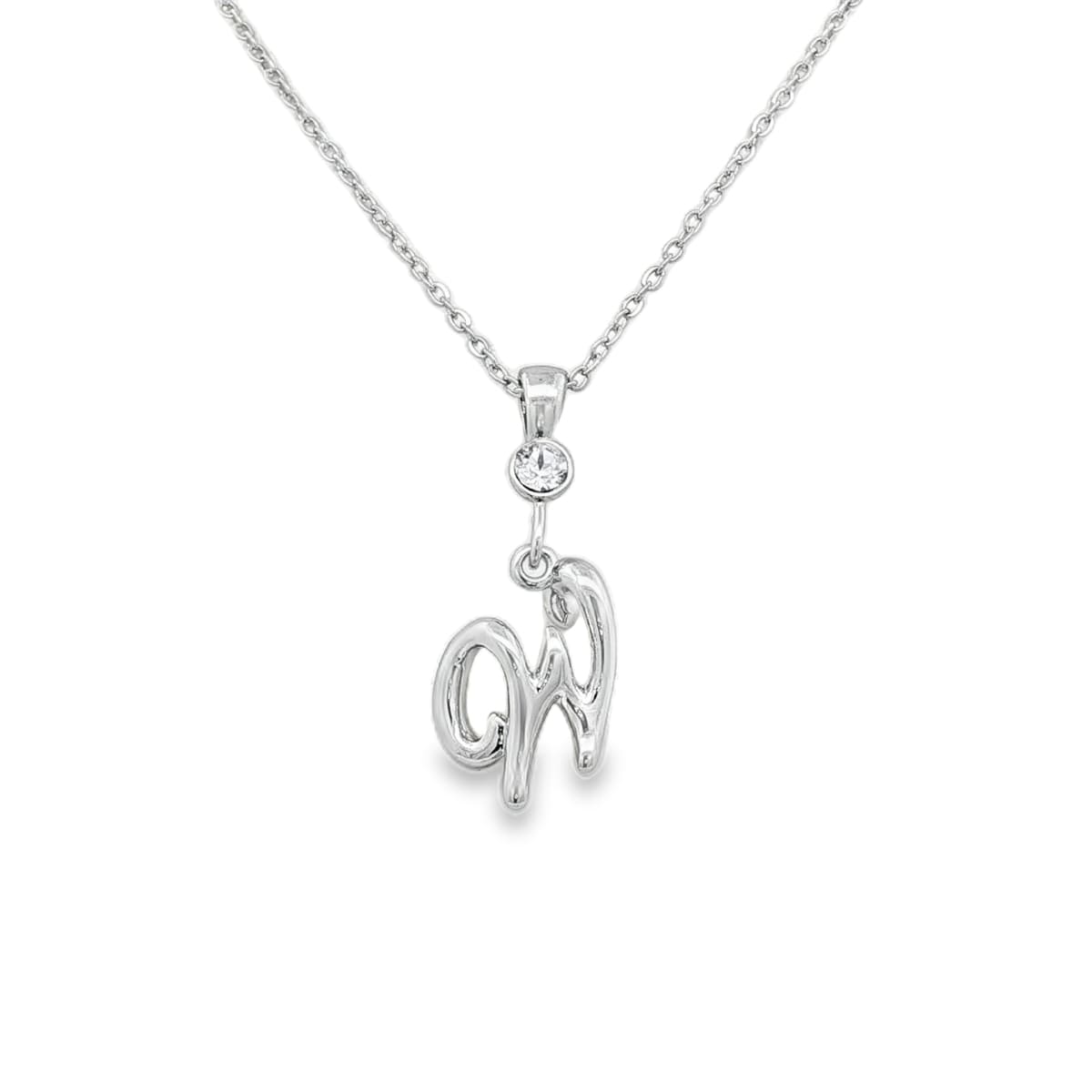Silver letter W initial pendant for personalized birthstone necklace
