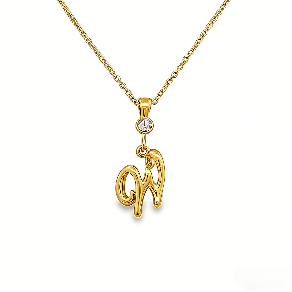 Gold letter W initial pendant for personalized birthstone necklace