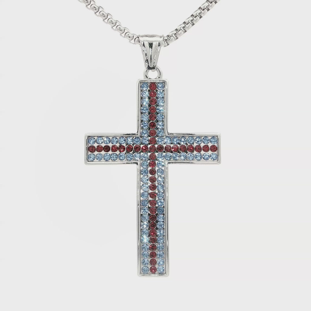Red and Light Blue Cross Necklace - UN-1095