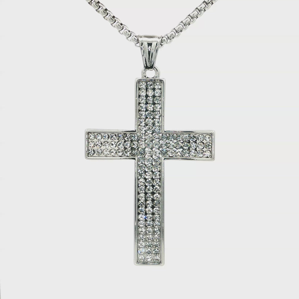 Clear Czech Rhinestone Cross Necklace - UN-1083