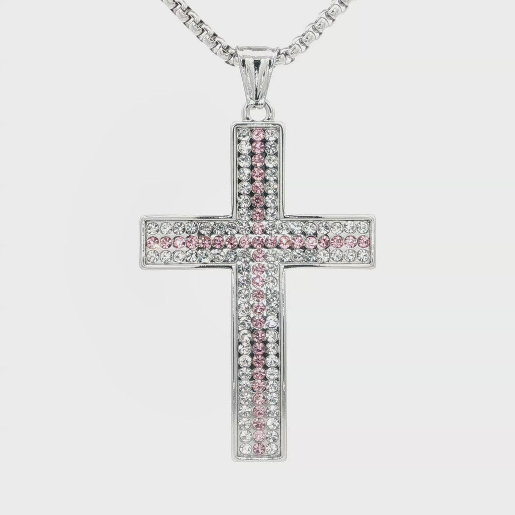 Pink and Clear Cross Necklace - UN-1090