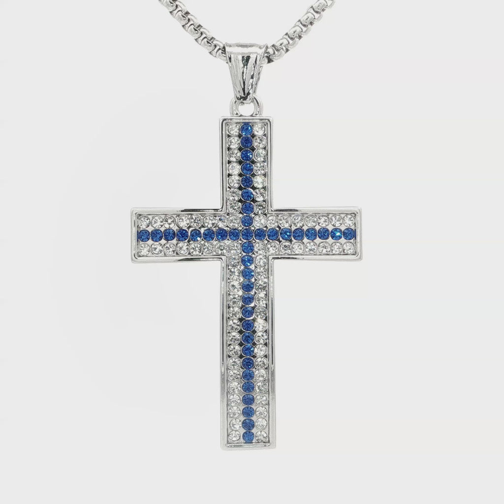 Blue and Clear Cross Necklace - UN-1089