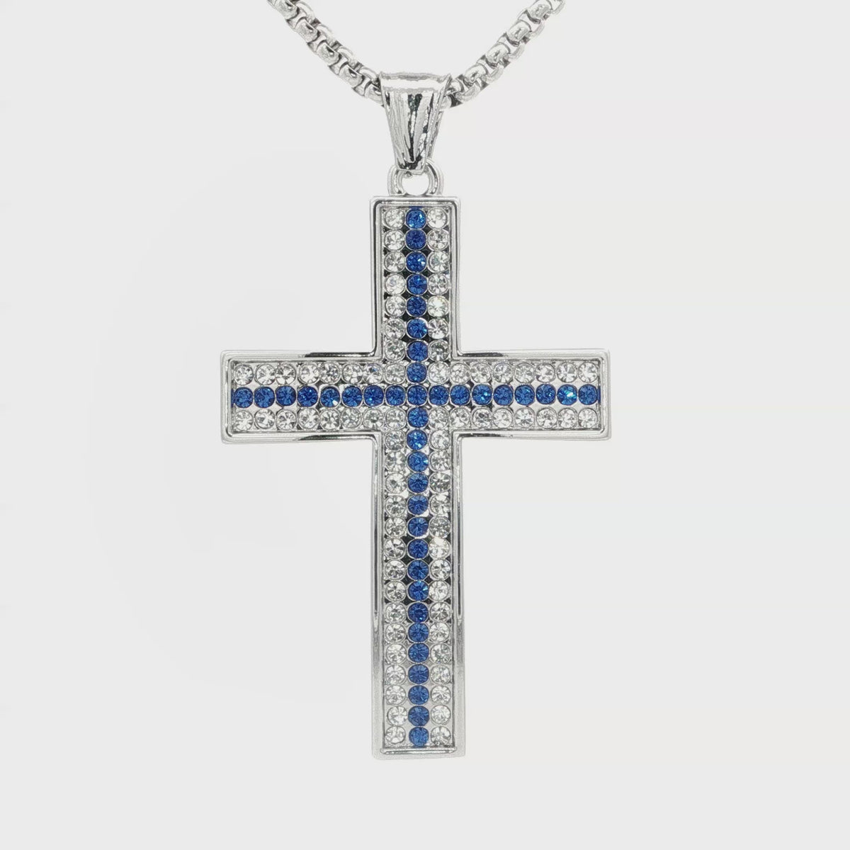 Blue and Clear Cross Necklace - UN-1089